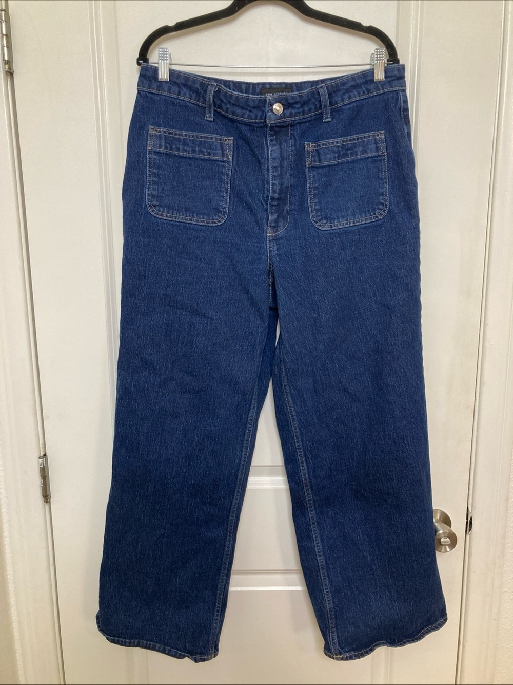Free Assembly Women’s Wide Leg Jeans Dark Wash Patch Pockets Size 16 Short